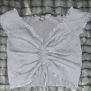 Purple Short Sleeve Smocked Tie Front Blouse